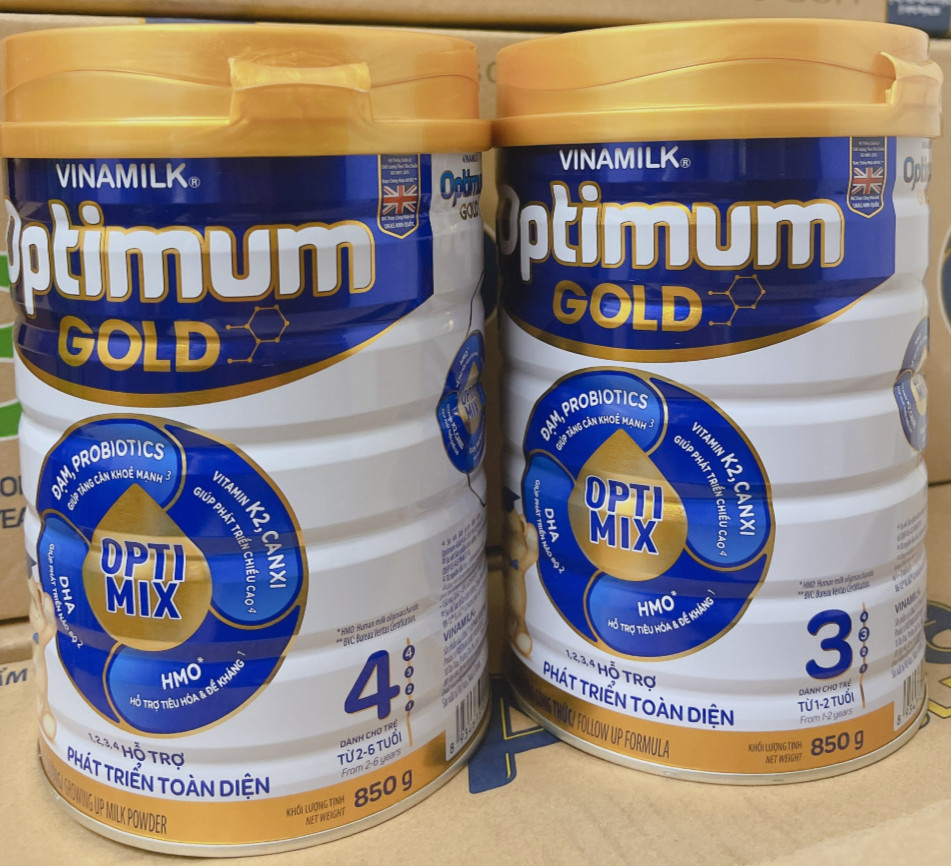 Sữa bột Vinamilk Optimum Gold số 4 - hộp 900g (dành cho trẻ từ 2-6 tuổi) (Mẫu mới 850g)